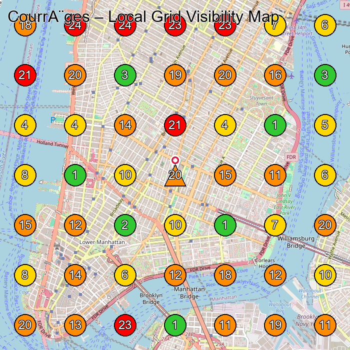 CourrA¨ges Clothing Store GeoGrid ranking map for New York NY